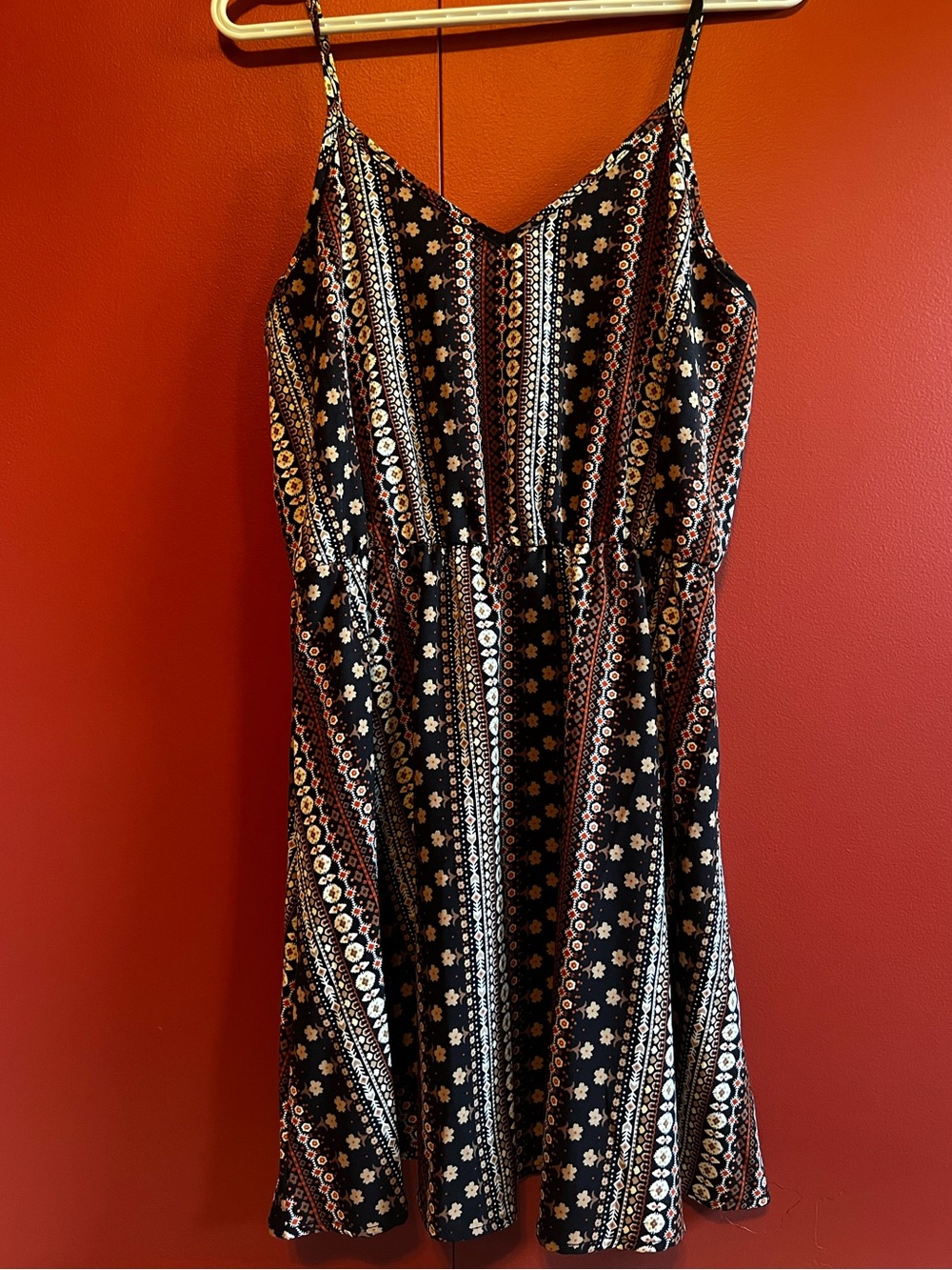 Black Boho flower patterned Spaghetti‑Strap Dress